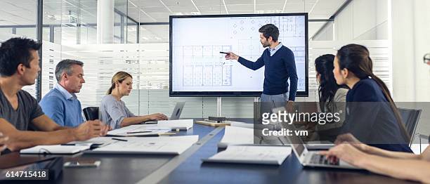 architect presenting project to a group of managers - architect stock pictures, royalty-free photos & images