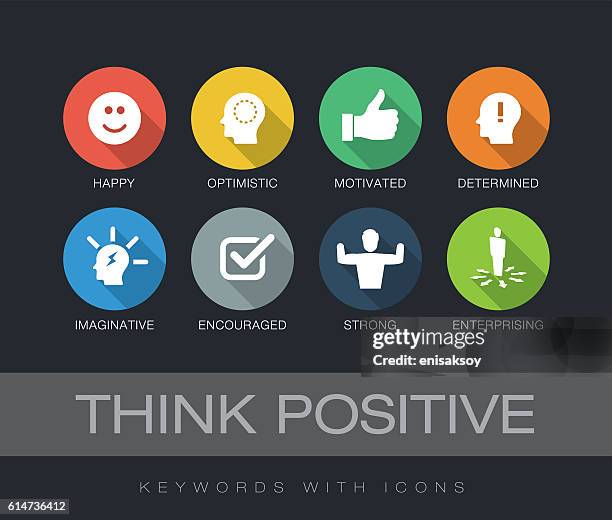 think positive keywords with icons - encouragement icon stock illustrations