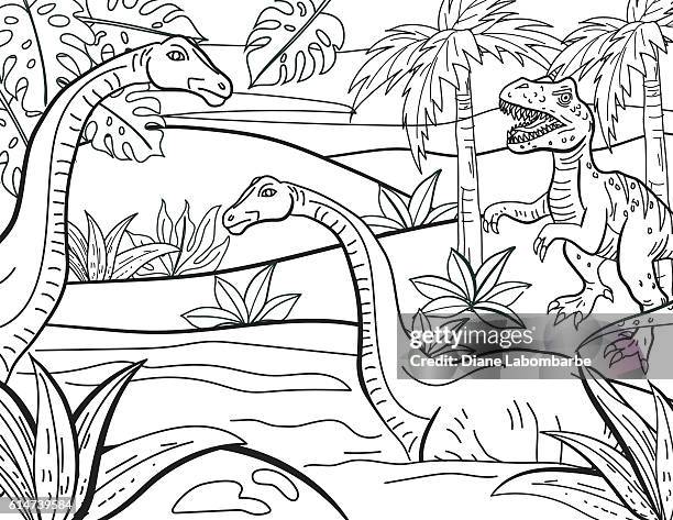 bildbanksillustrationer, clip art samt tecknat material och ikoner med dinosaurs hand drawn adult coloring book page - brachiosaurus