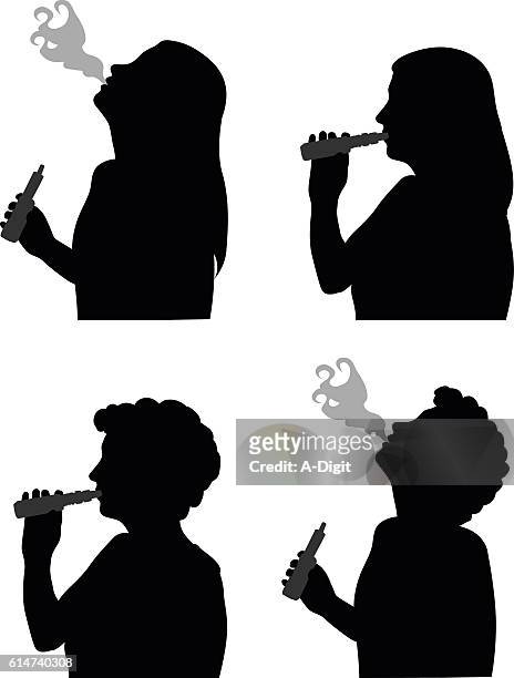 stockillustraties, clipart, cartoons en iconen met woman using a vaporizer - elektronische sigaret