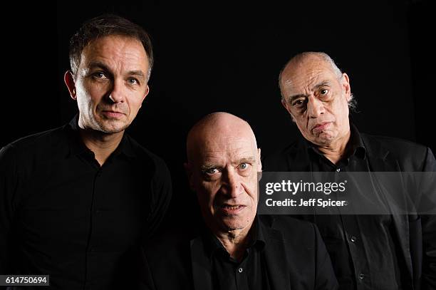 Dylan Howe, Wilko Johnson and Norman Watt-Roy pose for a portrait at Cambridge Corn Exchange on October 14, 2016 in Cambridge, Cambridgeshire.