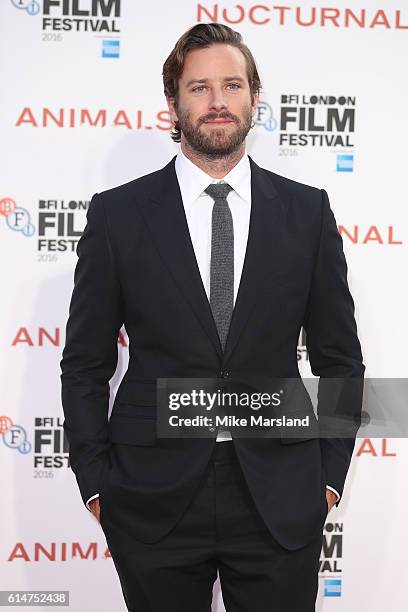 Armie Hammer attends the 'Nocturnal Animals' Headline Gala screening during the 60th BFI London Film Festival at Odeon Leicester Square on October...