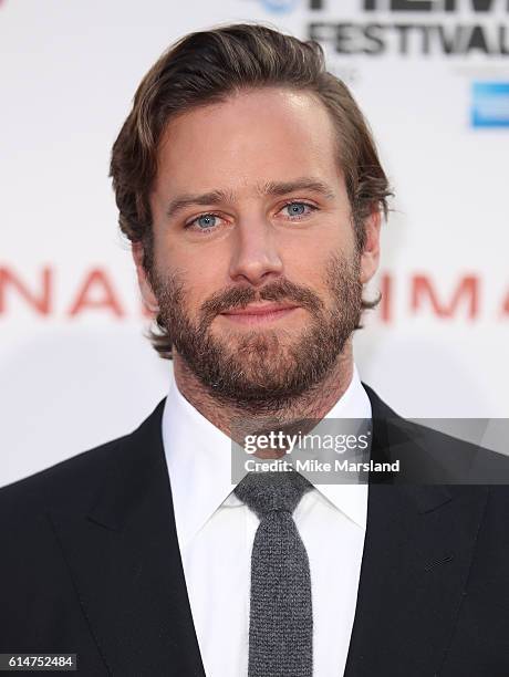 Armie Hammer attends the 'Nocturnal Animals' Headline Gala screening during the 60th BFI London Film Festival at Odeon Leicester Square on October...