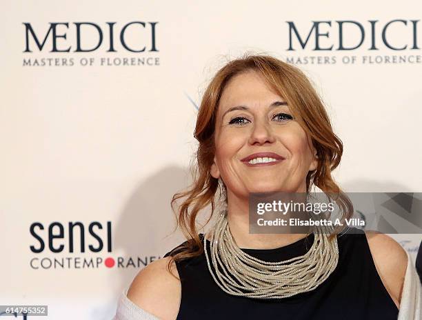 President Monica Maggioni walks a red carpet for 'I Medici' at Palazzo Vecchio on October 14, 2016 in Florence, Italy.