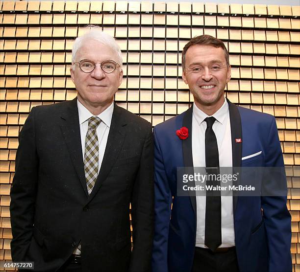 Steve Martin and Andrew Lippa attend an intimate salon with Award-Winning Dramatist Steve Martin at the home of Novelist and Playwright Elizabeth...
