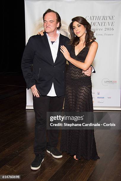 Quentin Tarantino and Daniella Pick attend the "Prix Lumiere 2016" Award Ceremony to Catherine Deneuve during the 8th Film Festival Lumiere on...