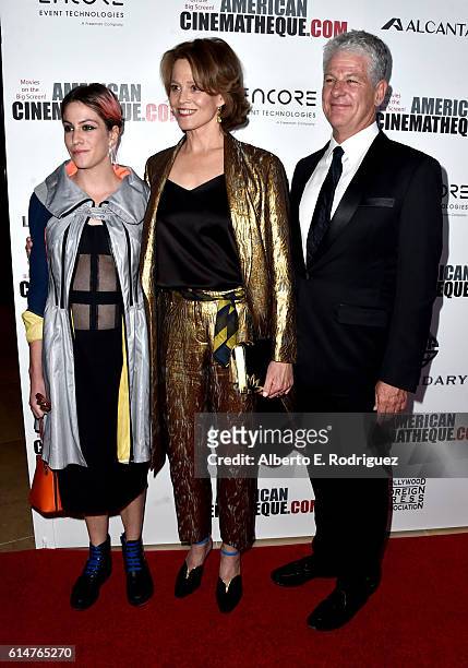 Actresses Charlotte Simpson and Sigourney Weaver and director Jim Simpson attend the 30th Annual American Cinematheque Awards Gala at The Beverly...