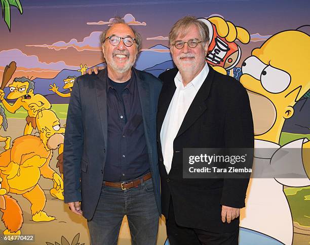 James L. Brooks and Matt Groening attend a celebration for the 600th episode of 'The Simpsons' at YouTube Space LA on October 14, 2016 in Los...