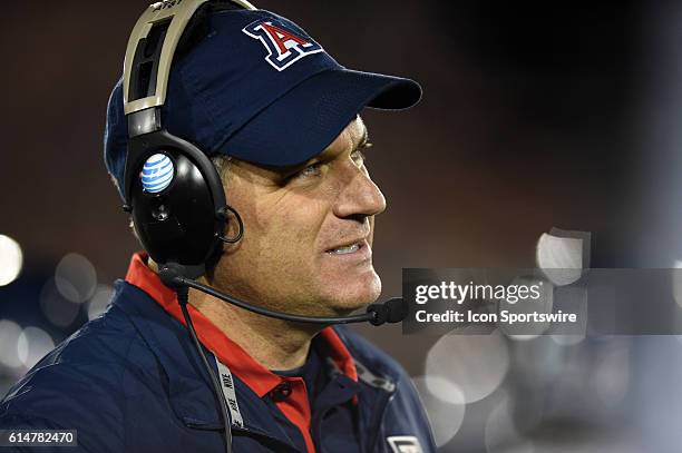 Arizona head coach Rich Rodriguez during an NCAA football game between the Arizona Wildcats and the USC Trojans at the Los Angeles Memorial Coliseum...