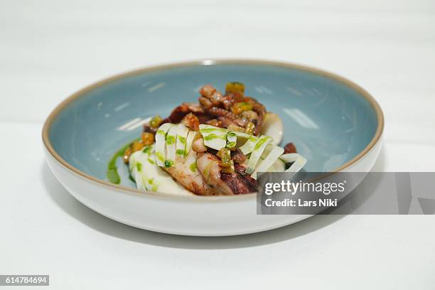 Dish served at A Dinner with Alain Ducasse part of the Bank of America Dinner series curated by Chefs Club at Benoit Bistro on October 14, 2016 in...