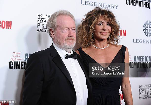 Director Ridley Scott and Giannina Facio attend the 30th annual American Cinematheque Awards gala at The Beverly Hilton Hotel on October 14, 2016 in...