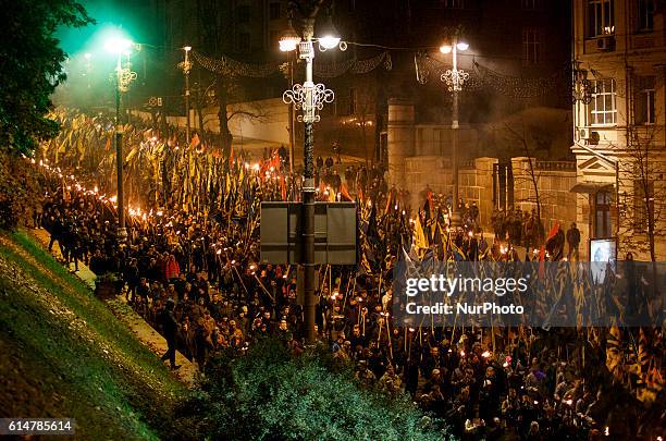 Activists and supporters of Ukrainian nationalist parties and members and servicemen of battalion 'Azov', which is deployed in the eastern Ukraine...