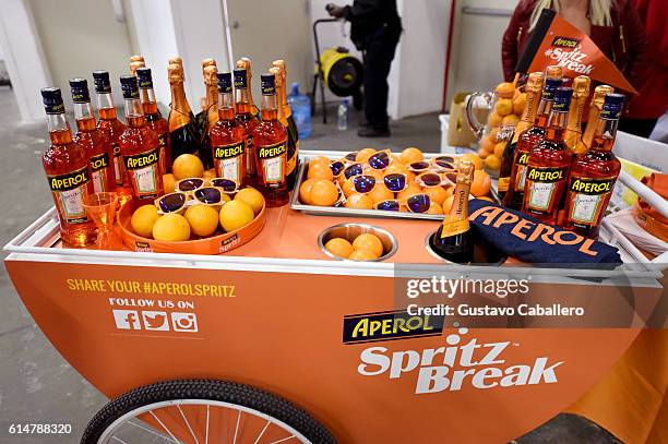 View of the Aperol Spritz Break booth at the Southern Glazer's Wine & Spirits Trade Day presented by Beverage Media at Pier 94 on October 14, 2016 in...