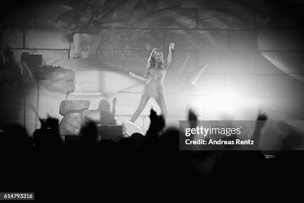 Singer Andrea Berg performs live during the first concert of her new tour 'Seelenleben' at KoenigPALAST on October 14, 2016 in Krefeld, Germany. Berg...