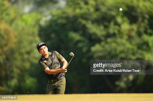 Sutijet Kooratanapisan of Thailand plays a shot during round three of the 2016 Venetian Macao Open at Macau Golf and Country Club on October 15, 2016...