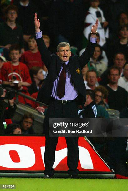Wales manager Mark Hughes loses his cool on the touchline during the International Friendly match between Wales and Germany played at the Millennium...