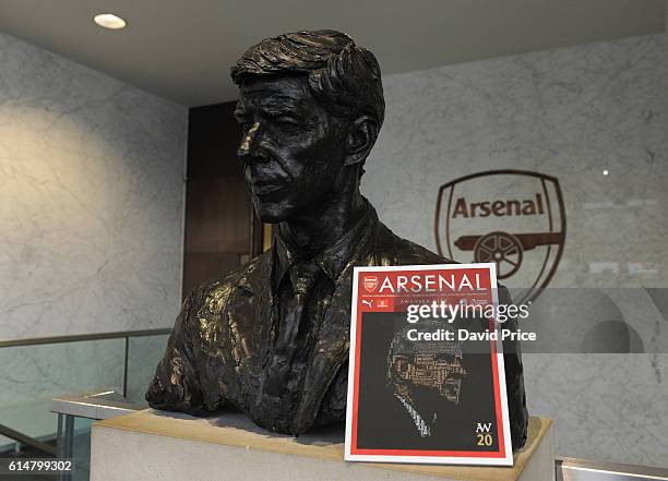 The Arsenal matchday programme featuring Arsene Wenger for his 20 years at Arsenal before the Premier League match between Arsenal and Swansea City...