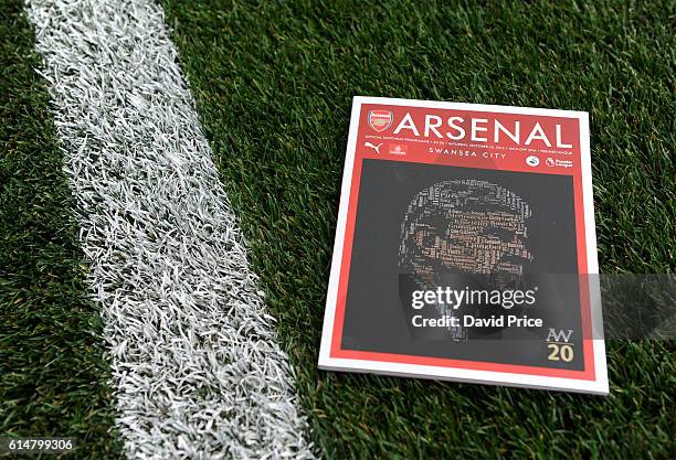 The Arsenal matchday programme featuring Arsene Wenger for his 20 years at Arsenal before the Premier League match between Arsenal and Swansea City...