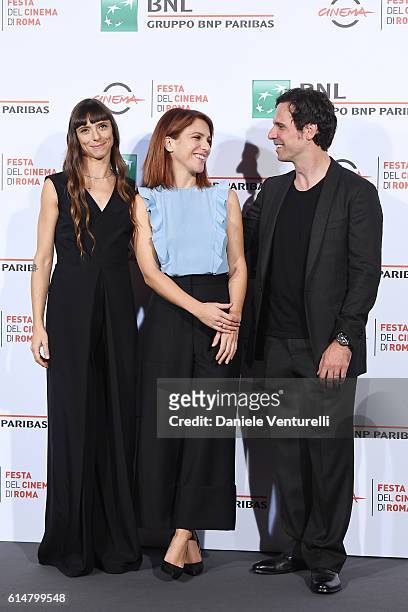 Eva Grieco, Isabella Ragonese and Francesco Montanari attend a photocall for 'Sole Cuore Amore' during the 11th Rome Film Festival at Auditorium...