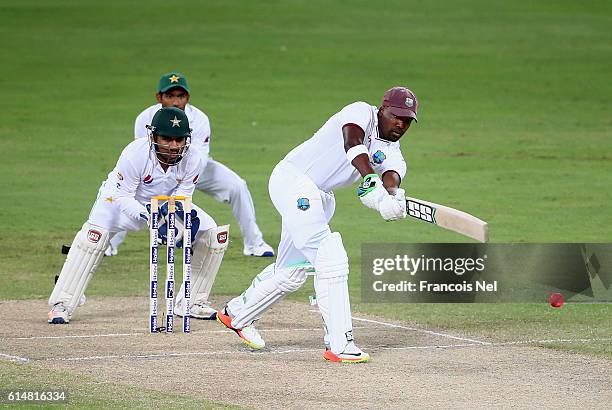 Darren Bravo of Pakistan bats during Day Three of the First Test between Pakistan and West Indies at Dubai International Cricket Ground on October...