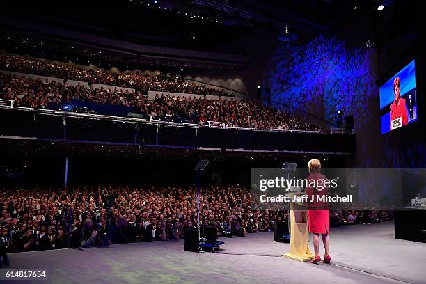 First Minister and SNP leader Nicola Sturgeon addresses the Scottish National Party Conference 2016 on October 15, 2016 in Glasgow, Scotland. Nicola...