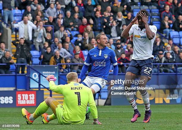 Bolton Wanderers' Sammy Ameobi rues a missed chance to make it 2-0 during the Sky Bet League One match between Bolton Wanderers and Oldham Athletic...