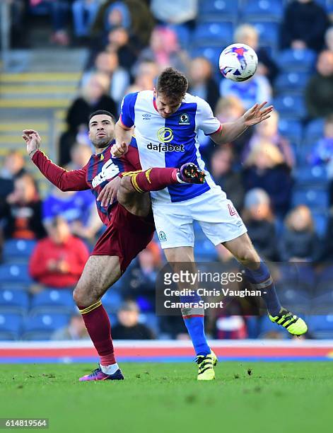 Blackburn Rovers' Tommie Hoban vies for possession with Ipswich Town's Leon Best during the Sky Bet Championship match between Blackburn Rovers and...