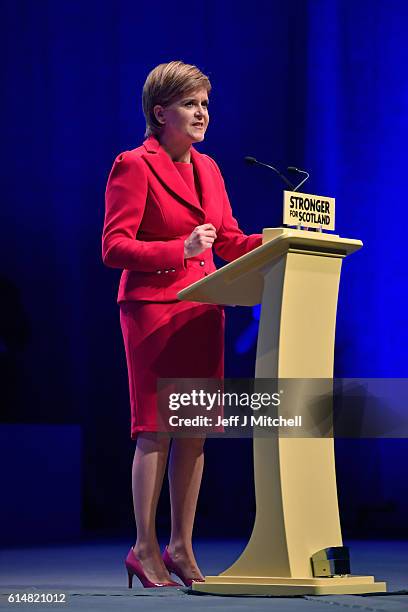 First Minister and SNP leader Nicola Sturgeon addresses the Scottish National Party Conference 2016 on October 15, 2016 in Glasgow, Scotland. Nicola...