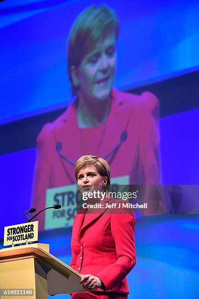 First Minister and SNP leader Nicola Sturgeon addresses the Scottish National Party Conference 2016 on October 15, 2016 in Glasgow, Scotland. Nicola...