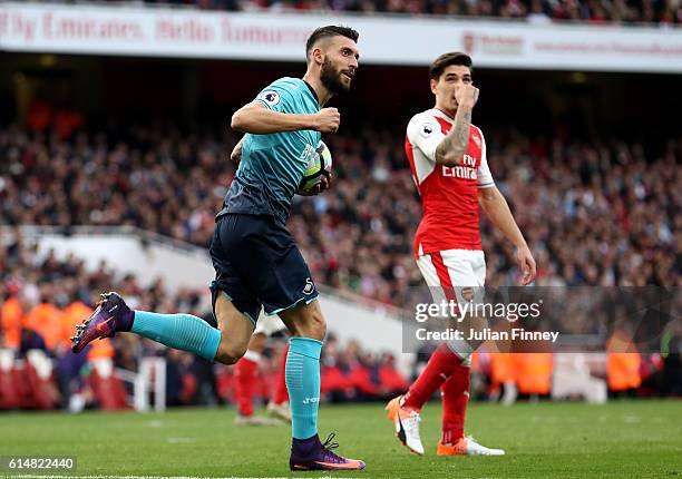 Borja Gonzalez of Swansea City celebrates scoring his sides second goal during the Premier League match between Arsenal and Swansea City at Emirates...