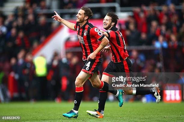 Dan Gosling of AFC Bournemouth celebrates scoring his sides sixth goal with Harry Arter of AFC Bournemouth during the Premier League match between...