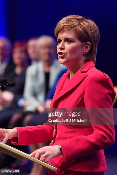 First Minister and SNP leader Nicola Sturgeon addresses the Scottish National Party Conference 2016 on October 15, 2016 in Glasgow, Scotland. Nicola...