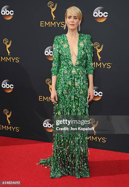 Actress Sarah Paulson arrives at the 68th Annual Primetime Emmy Awards at Microsoft Theater on September 18, 2016 in Los Angeles, California.