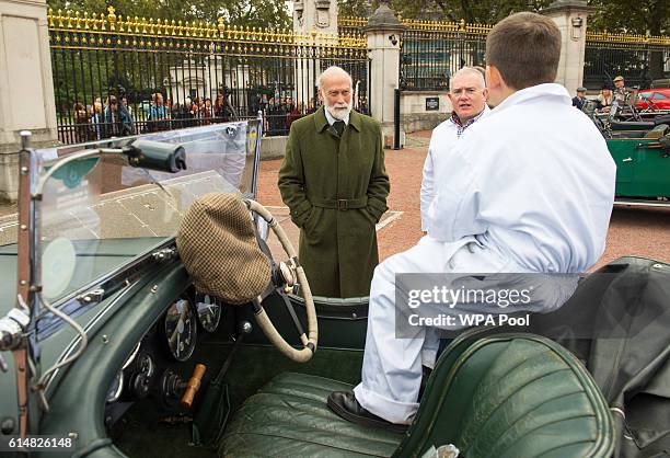 Prince Michael of Kent views a 1929 Bentley Le Mans, part of a display of 90 historic British-built motor vehicles in the forecourt of Buckingham...