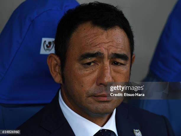Kenta Hasegawa,coach of Gamba Osaka looks on prior to the J.League Levain Cup Final match between Gamba Osaka and Urawa Red Diamonds at the Saitama...