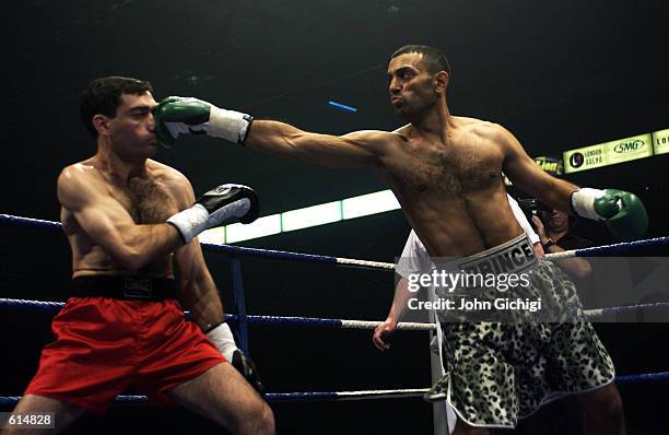 Prince Naseem Hamed wins the IBO world featherweight title fight against Manuel Calvo at the London Arena in England on May 18, 2002. DIGITAL IMAGE