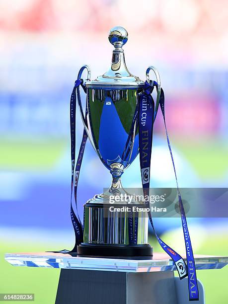 The Trophy is seen prior to the J.League Levain Cup Final match between Gamba Osaka and Urawa Red Diamonds at the Saitama Stadium on October 15, 2016...