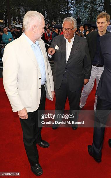 Jeremy Corbyn and Sir David Tang attend the 'Snowden' Headline Gala screening during the 60th BFI London Film Festival at Odeon Leicester Square on...