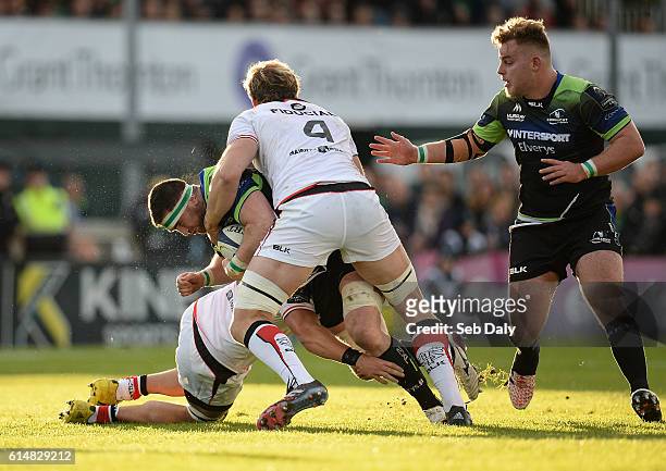 Connacht , Ireland - 15 October 2016; Andrew Browne of Connacht is tackled by Francois Cros, left, and Richie Gray of Toulouse during the European...