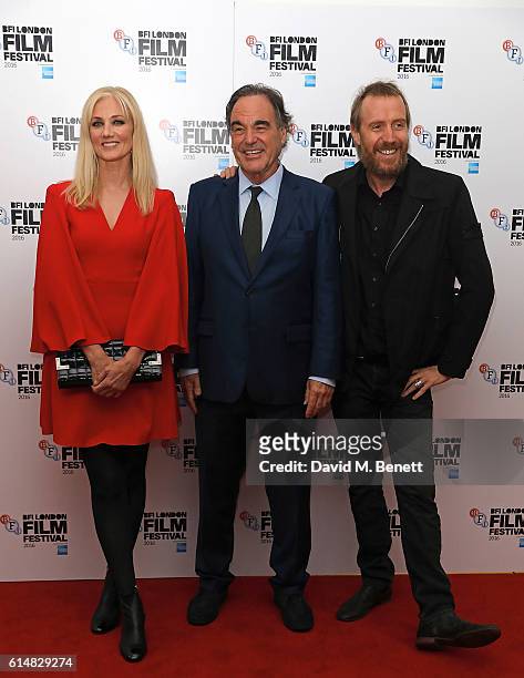 Joely Richardson, Oliver Stone and Rhys Ifans attend the 'Snowden' Headline Gala screening during the 60th BFI London Film Festival at Odeon...