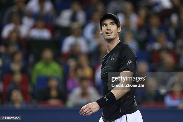 Andy Murray of Great Britain reacts against Gilles Simon of France during the Men's singles semifinal match on day 7 of Shanghai Rolex Masters at Qi...