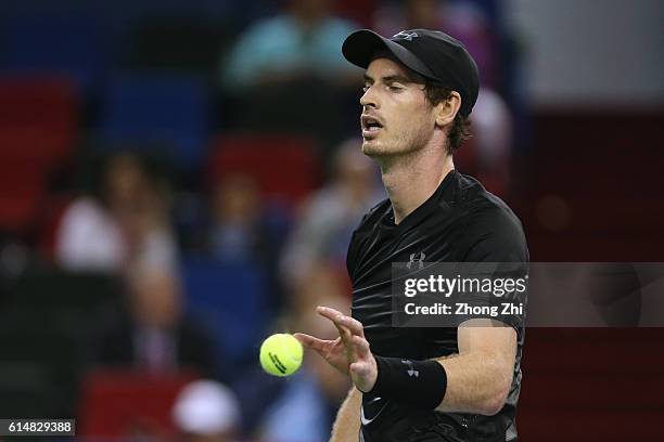 Andy Murray of Great Britain reacts against Gilles Simon of France during the Men's singles semifinal match on day 7 of Shanghai Rolex Masters at Qi...