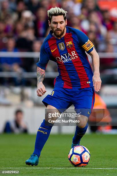 The FC Barcelona player Lionel Messi from Argentina during the La Liga match between FC Barcelona and Deportivo at the Camp Nou stadium on October...