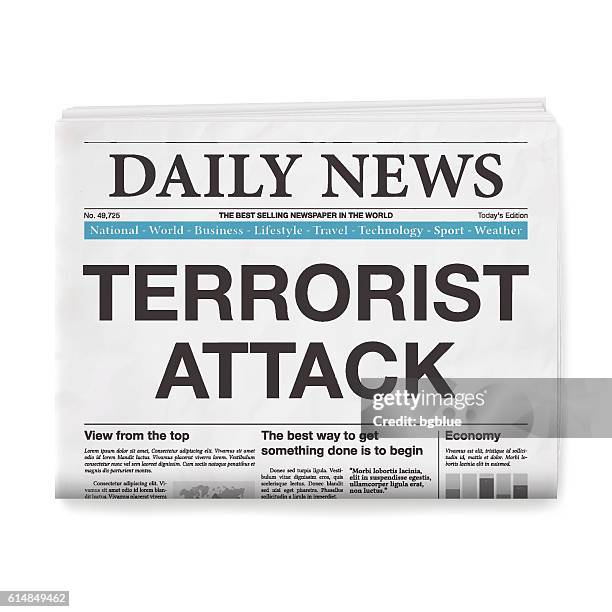 terrorist attack headline. newspaper isolated on white background - broadsheet newspaper stock illustrations