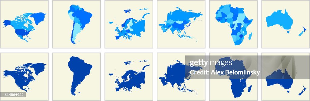 World Map Geography Deatiled Vector Illustration in Blue