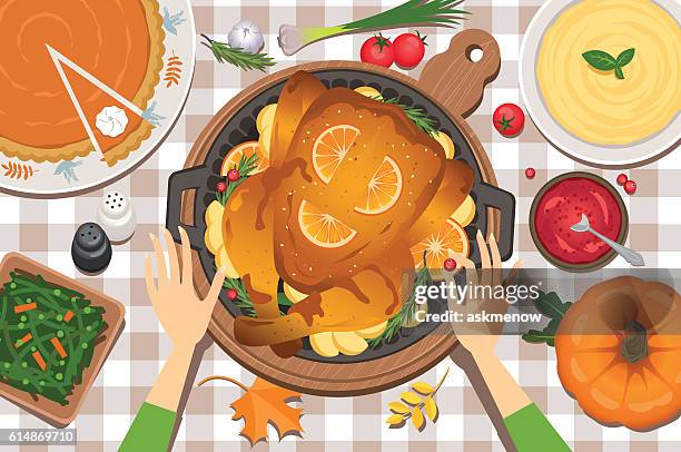 ilustrações de stock, clip art, desenhos animados e ícones de thanksgiving day preparation - chicken pie