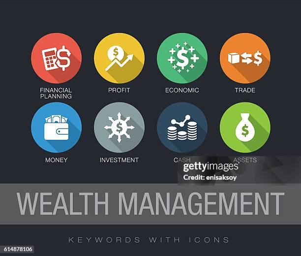 ilustrações de stock, clip art, desenhos animados e ícones de wealth management keywords with icons - consumerism stock illustrations