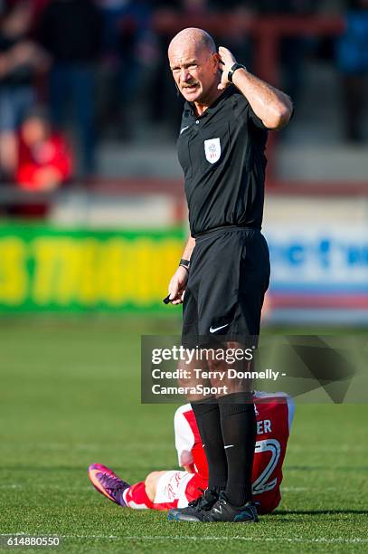 Referee Nigel Miller in action during todays match during the Sky Bet League One match between Fleetwood Town and Peterborough United at Highbury...