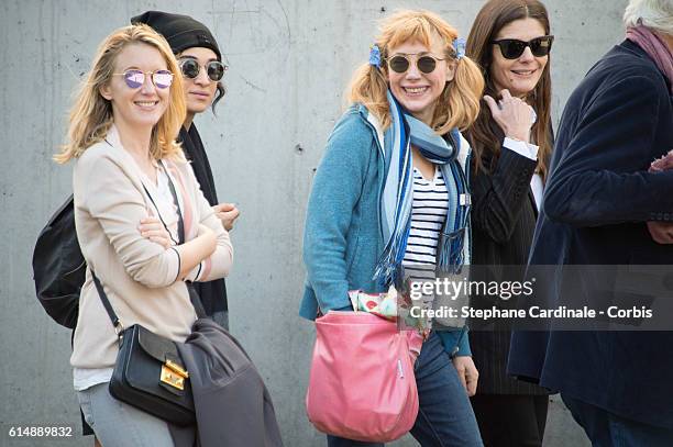 Ludivine Sagnier, Camelia Jordana, Julie Depardieu and Chiara Mastroianni attend the shooting of French short black-and-white silent documentary film...