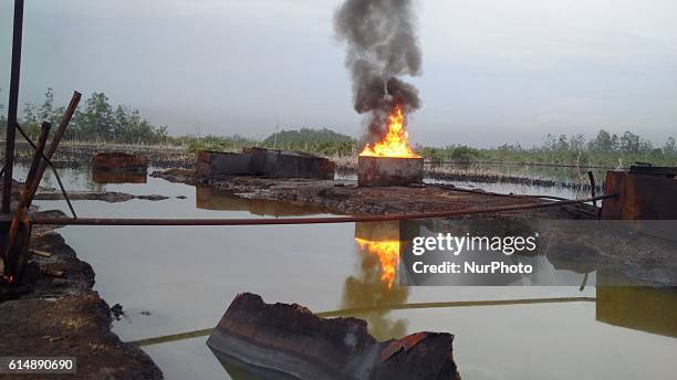 Nigeria Military destroys illegal refineries in Niger delta, Nigeria, on 14 October 2016